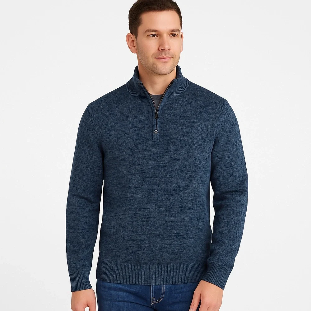 Van Heusen Blue Long‎ Sleeve 3 Button Placket Henley Sweater Small Pullover